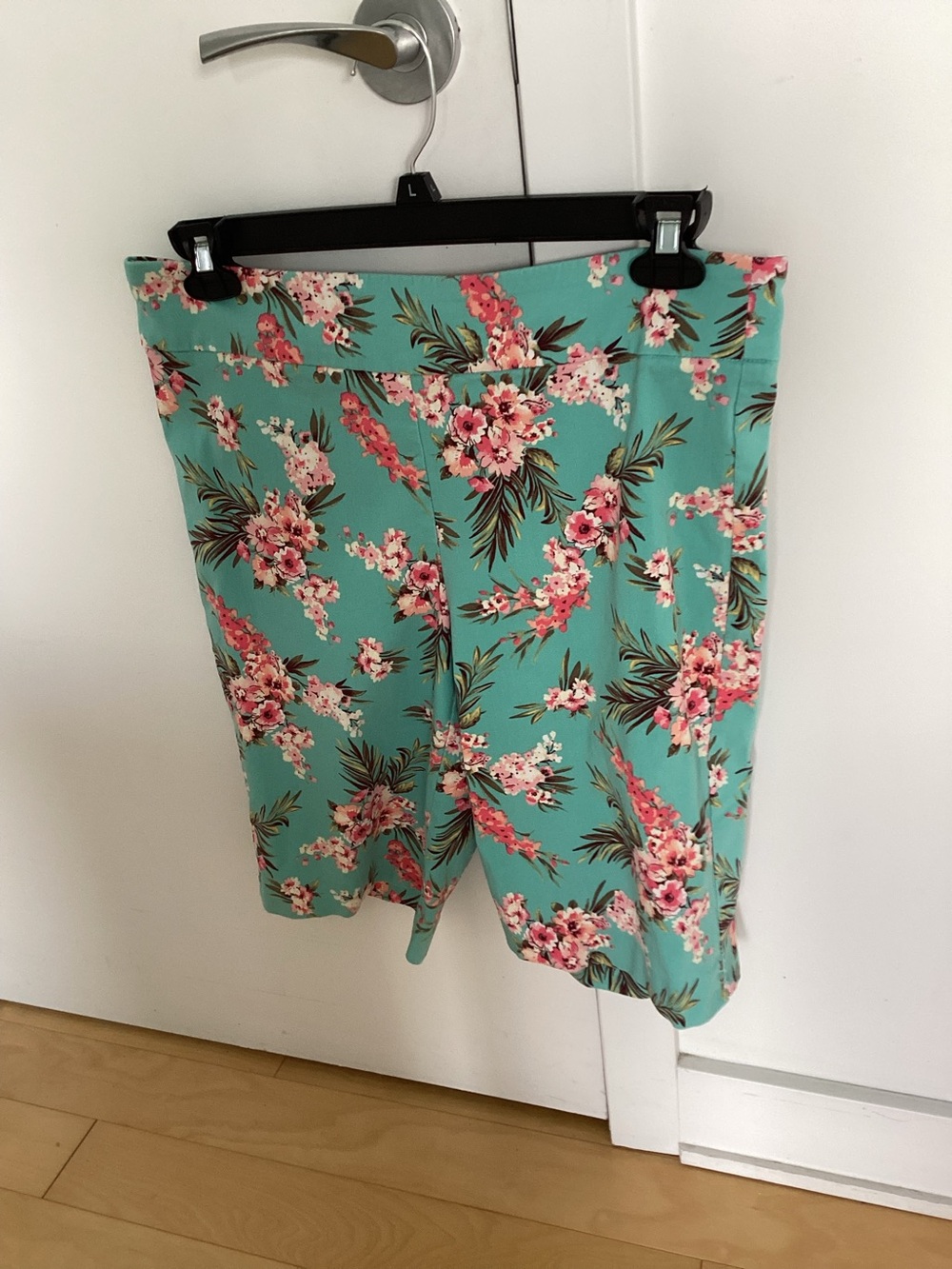 Floral Mint Green Tropical Print Bermuda Shorts.